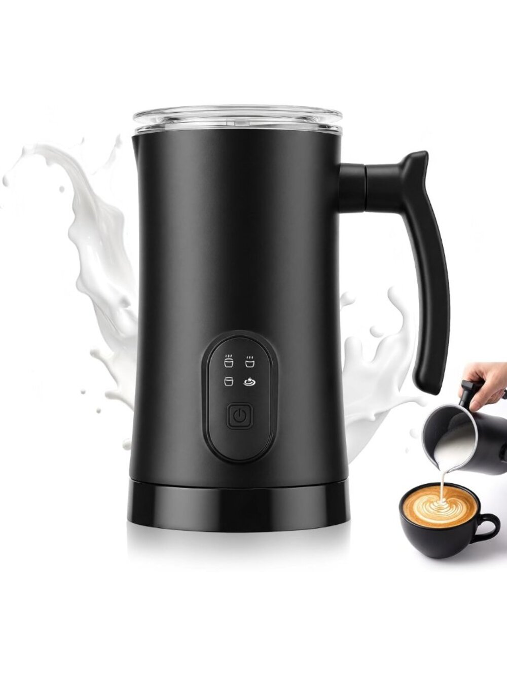 4-in-1 Milk Frother & Steamer - 350ml Hot/Cold Foam Maker for Coffee Lovers